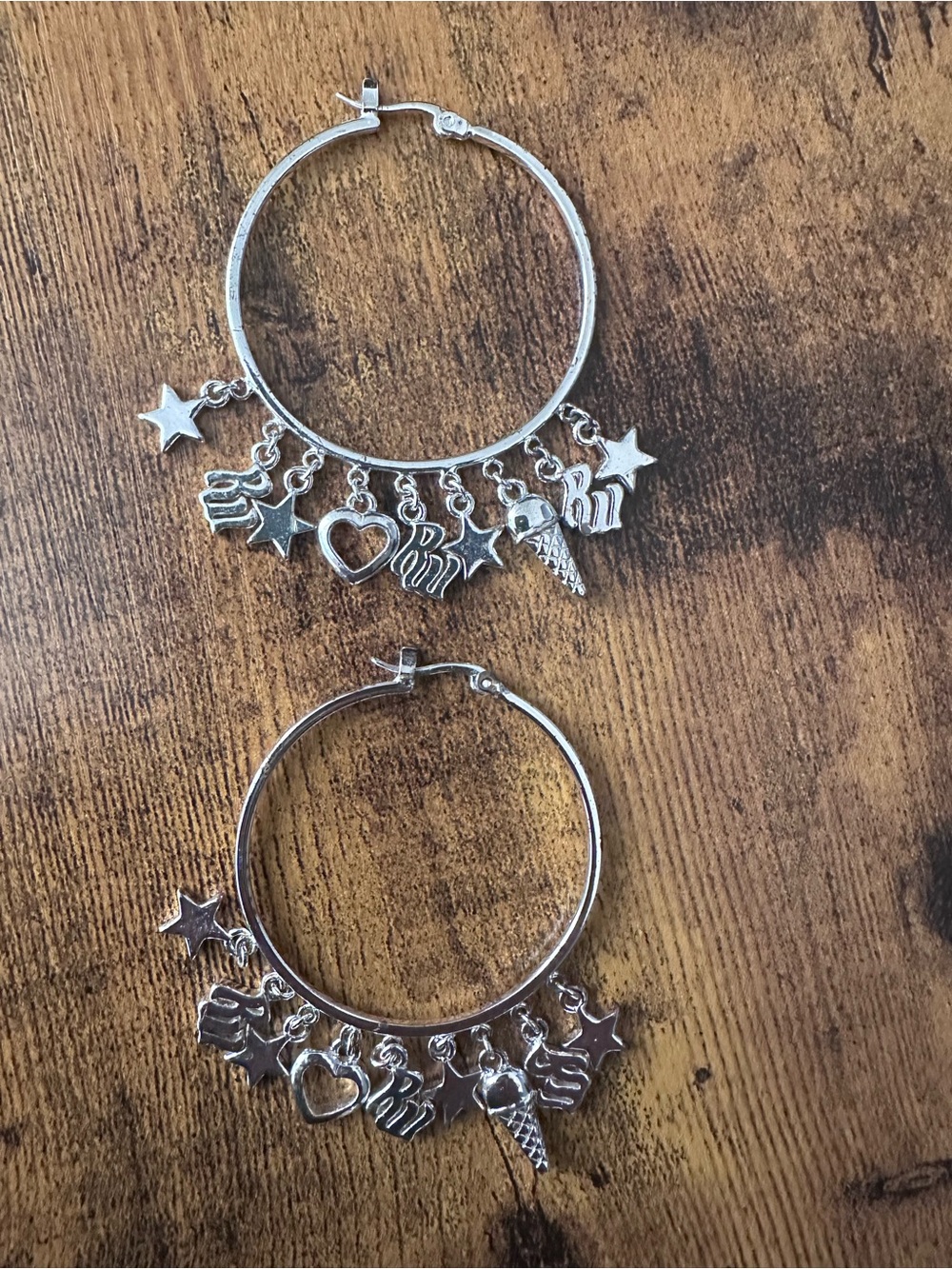 Vintage rocawear Silver tone Charm Hoop Earrings Hiphop y2k streetwear